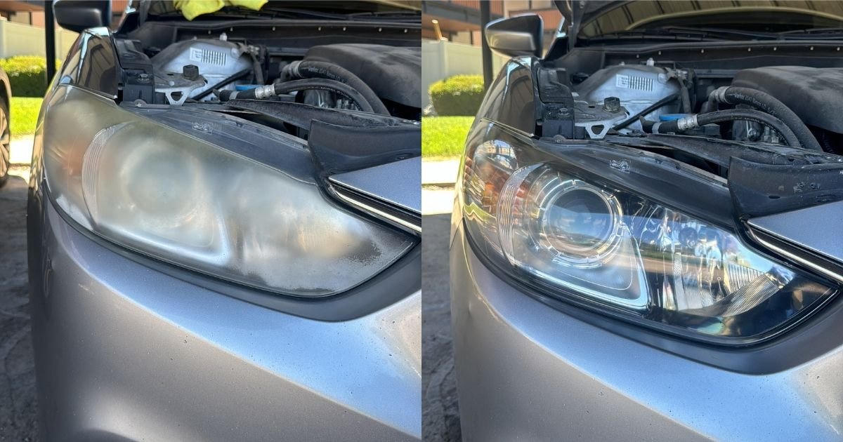 Before and after on silver car