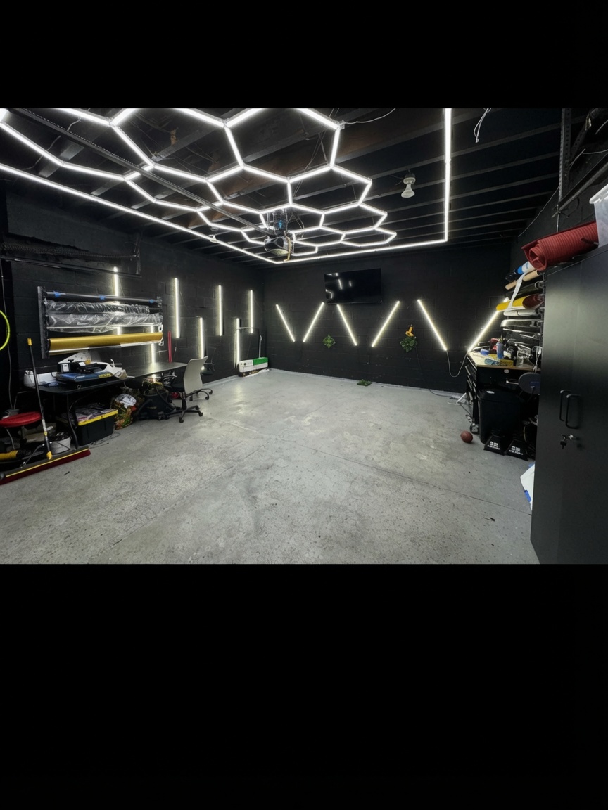 Professional auto detailing and restoration workspace